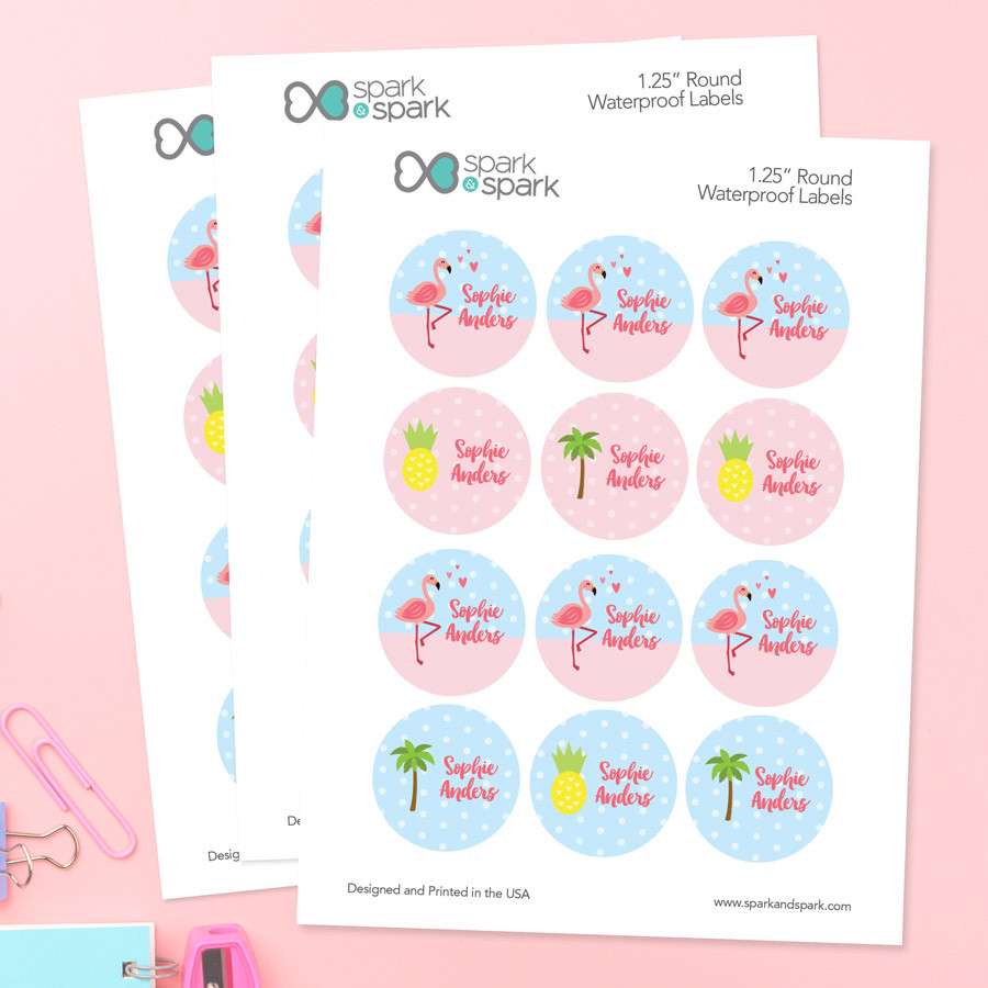 Sweet Flamingo Waterproof Labels for Kids
