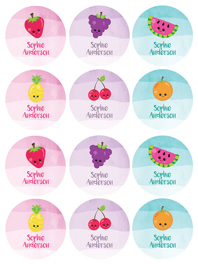 Yummy Fruits Waterproof Labels for Kids (Set of 48)