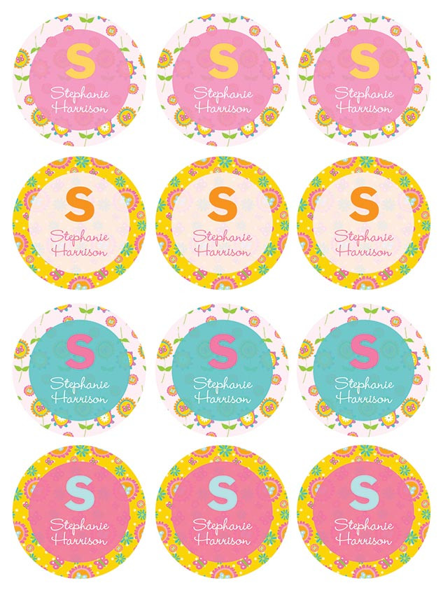 Flower Initial Waterproof Labels for Kids (Set of 48)