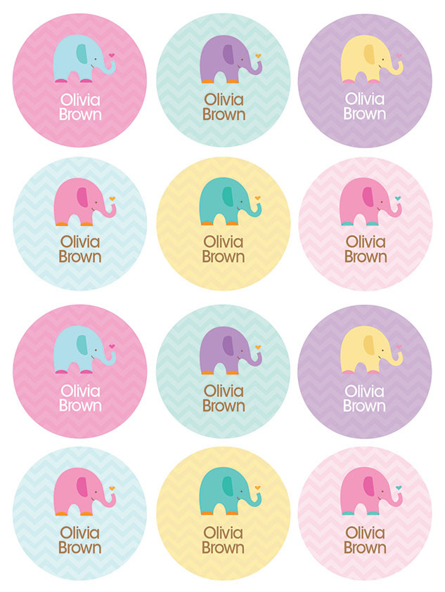 Sweet Elephants Waterproof Labels for Kids (Set of 48)