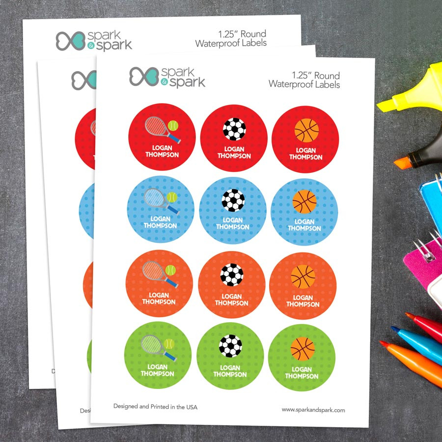 Boy Sports Waterproof Labels for Kids (Set of 48)