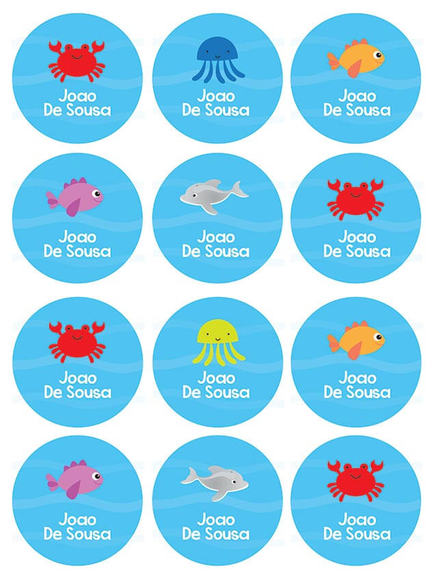 Cute Underwater Animals Waterproof Labels for Kids (Set of 48)