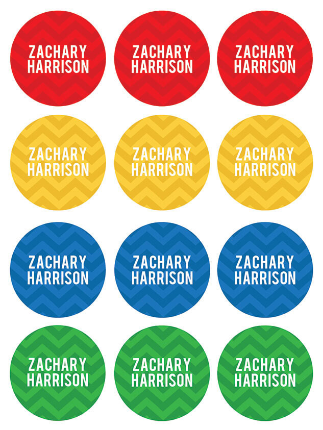 Red and Yellow Chevron Waterproof Labels for Kids (Set of 48)