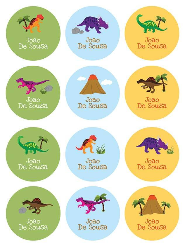 Dinosaurs in the Jungle Waterproof Labels for Kids (Set of 48)