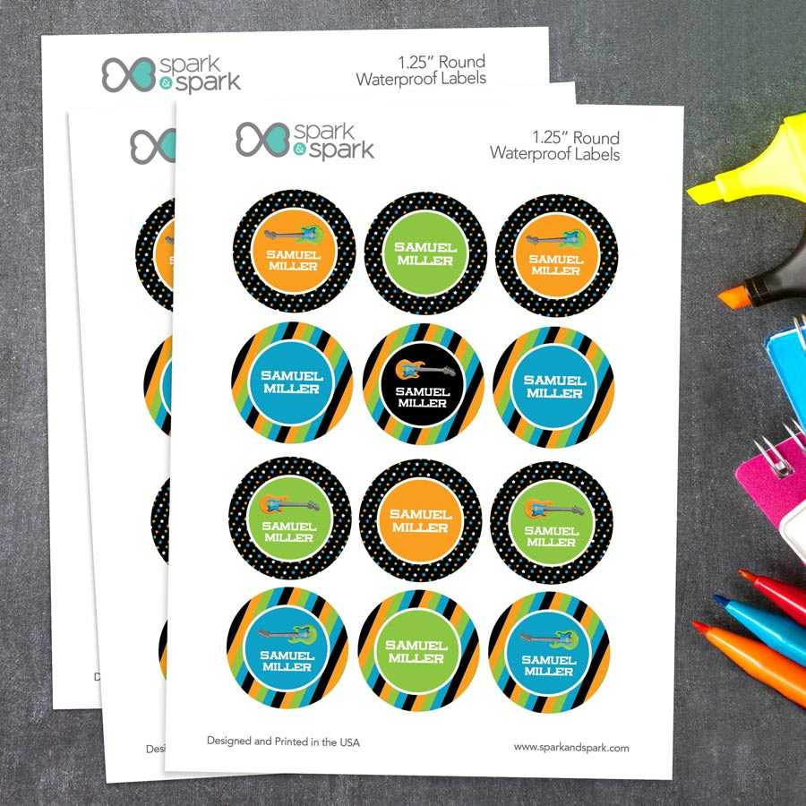 Guitar Sounds Waterproof Labels for Kids (Set of 48)