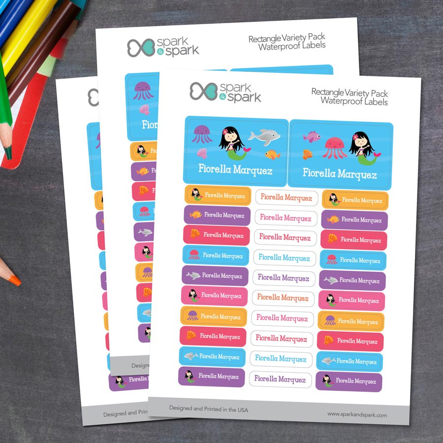 Sweet Mermaid Waterproof Labels Rectangular Pack (Set of 128)