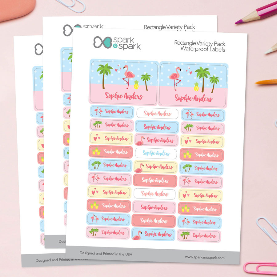 Sweet Flamingo Labels Rectangular Pack