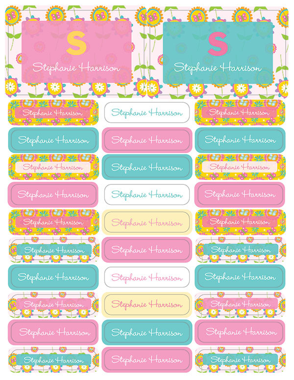 Flower Initial Waterproof Labels Rectangular Pack (Set of 128)