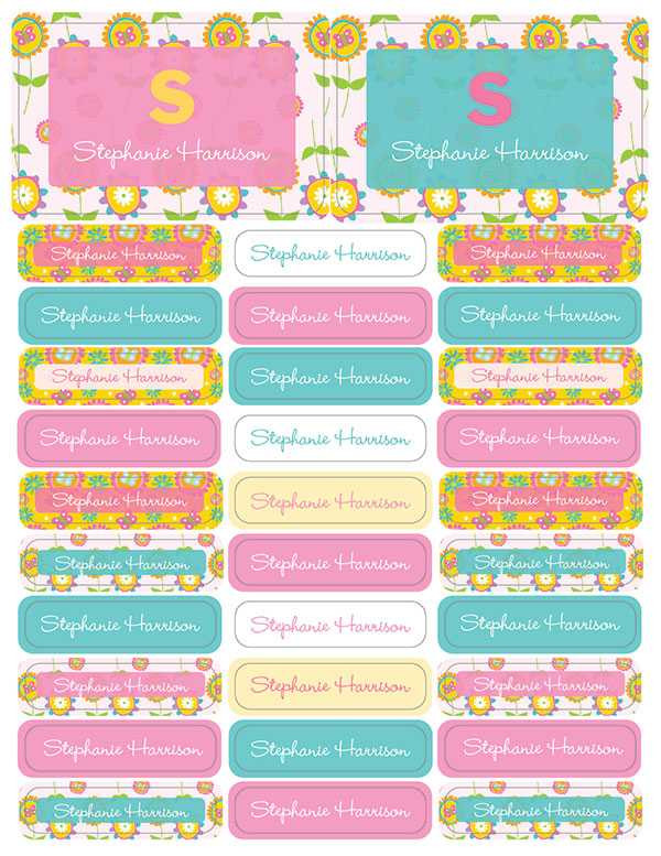 Flower Initial Waterproof Labels Rectangular Pack (Set of 128)