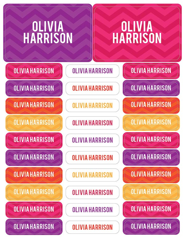 Girls Name on Chevron Orange Labels Rectangular Pack (Set of 128)