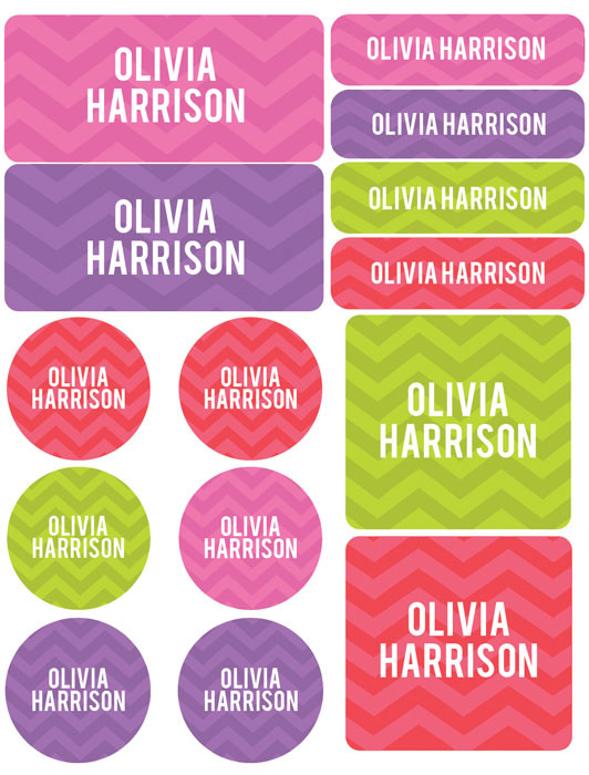 Girls Name on Chevron Green Waterproof Labels Variety Pack (Set of 56)
