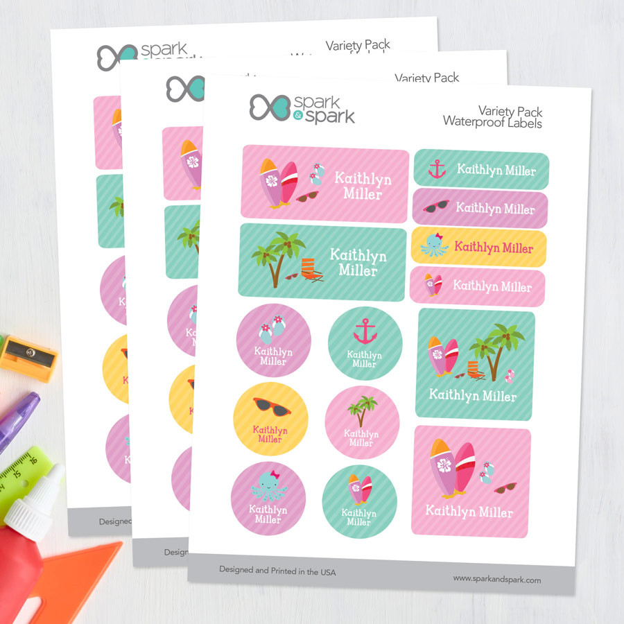 A Day at the Beach Waterproof Labels Variety Pack