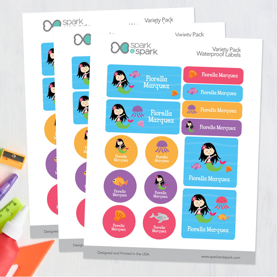 Sweet Mermaid Waterproof Labels Variety Pack (Set of 56)