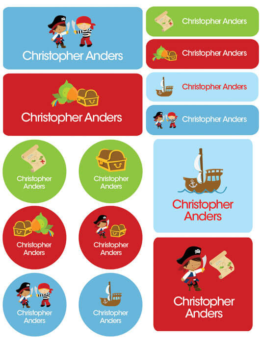 Yo Ho Pirate Boy Waterproof Labels Variety Pack (Set of 56)