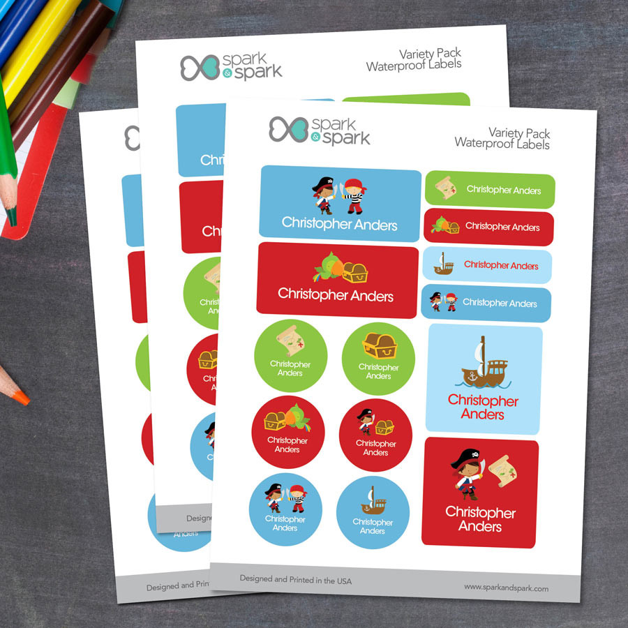 Yo Ho Pirate Boy Waterproof Labels Variety Pack (Set of 56)