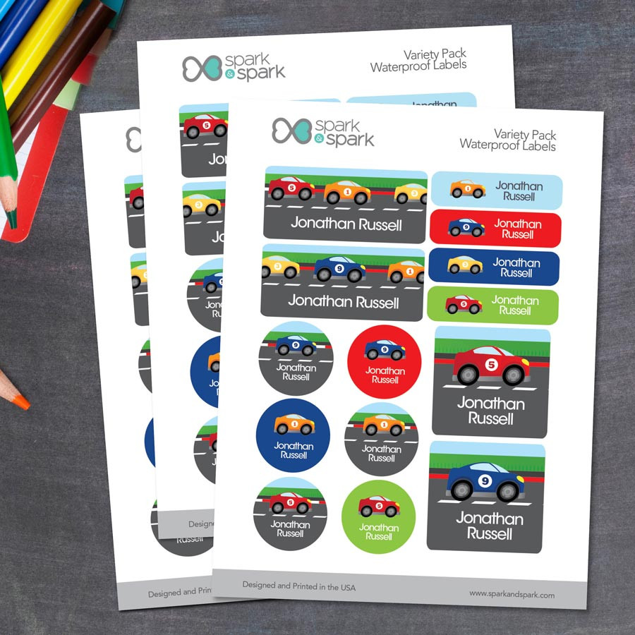 A Car Race Waterproof Labels Variety Pack (Set of 56)