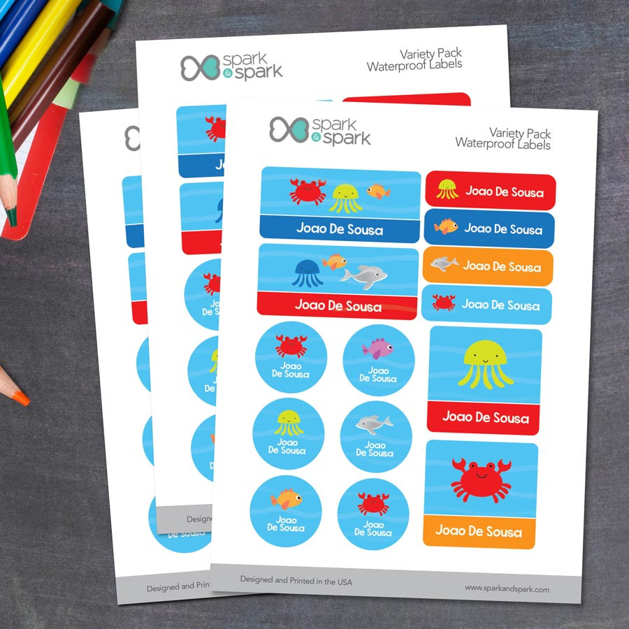 Cute Underwater Animals Waterproof Labels Variety Pack (Set of 56)