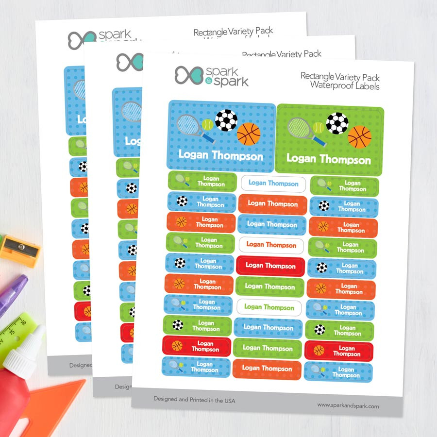 Boy Sports Labels Rectangular Pack (Set of 128)