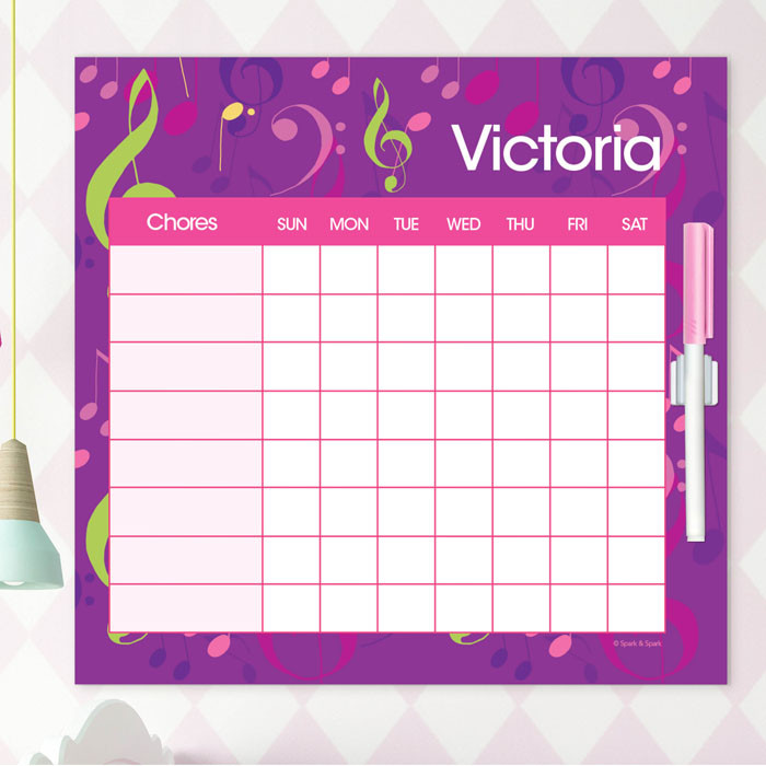 Girly Music Notes Toddler Chore Chart