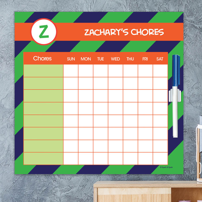 Fun initials Green Chore Chart