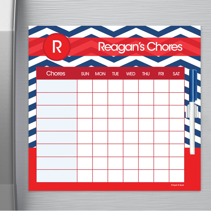 Chevron Navy And Red Chore Chart