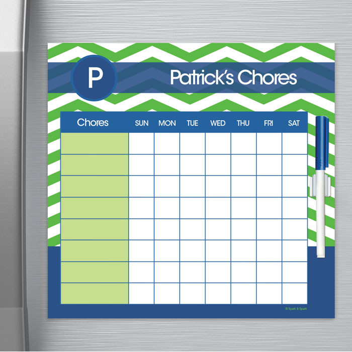 Chevron Green And Blue Chore Chart