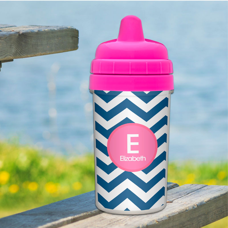Chevron - Blue & Pink No Spill Sippy Cup