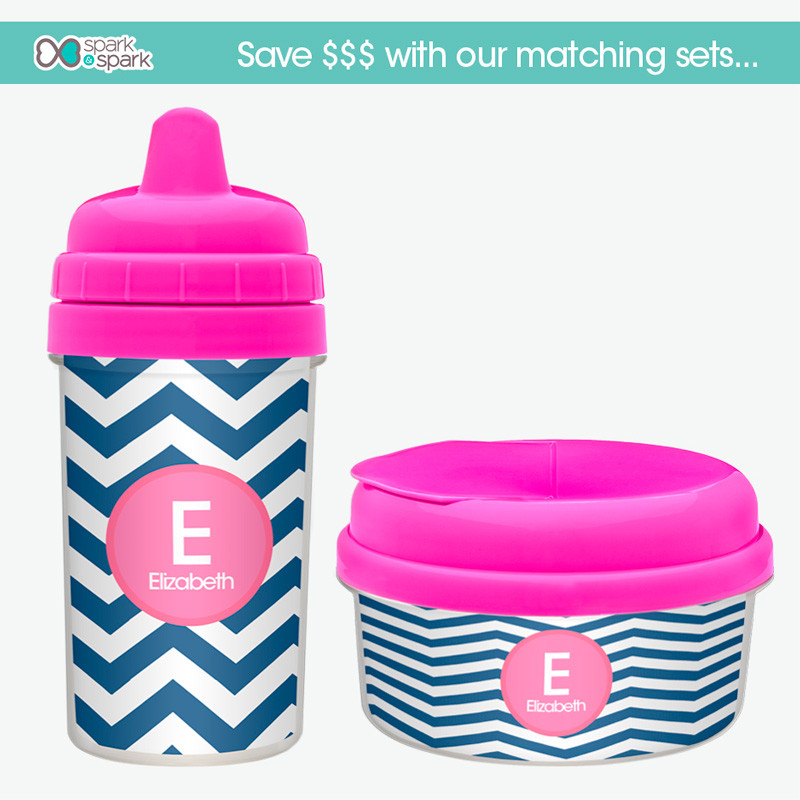 Chevron - Blue & Pink No Spill Sippy Cup