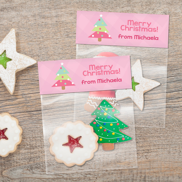 Modern Pink Xmas Tree Treat Bags