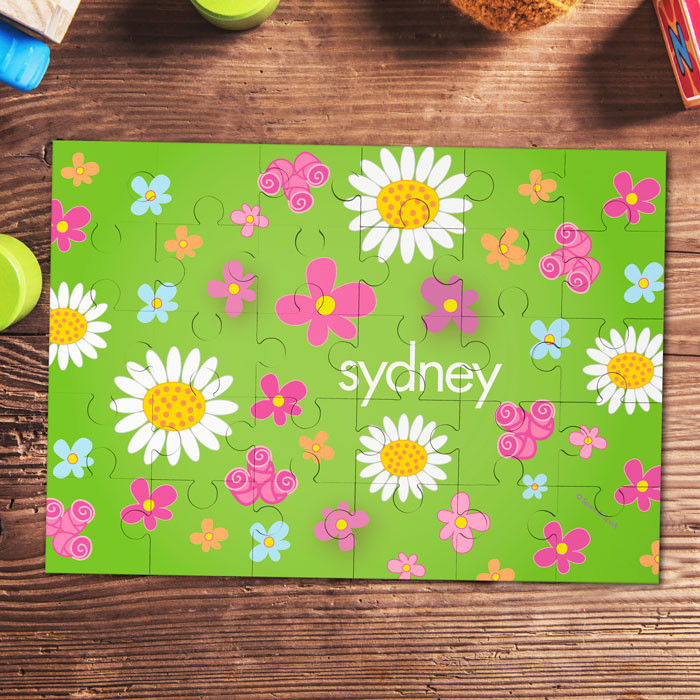 Field Of Flowers Green Personalized Puzzles