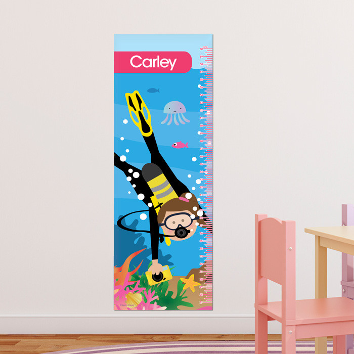 Underwater Diver Girl Kids Growth Chart