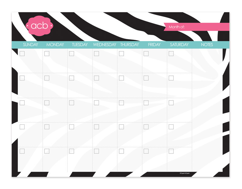 Black and pink  Zebralicious Monthly Removable Wall Calendar