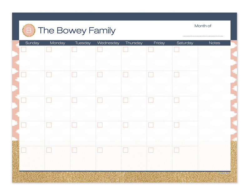 Gold Bar with Pink Spots Monthly Removable Wall Calendar