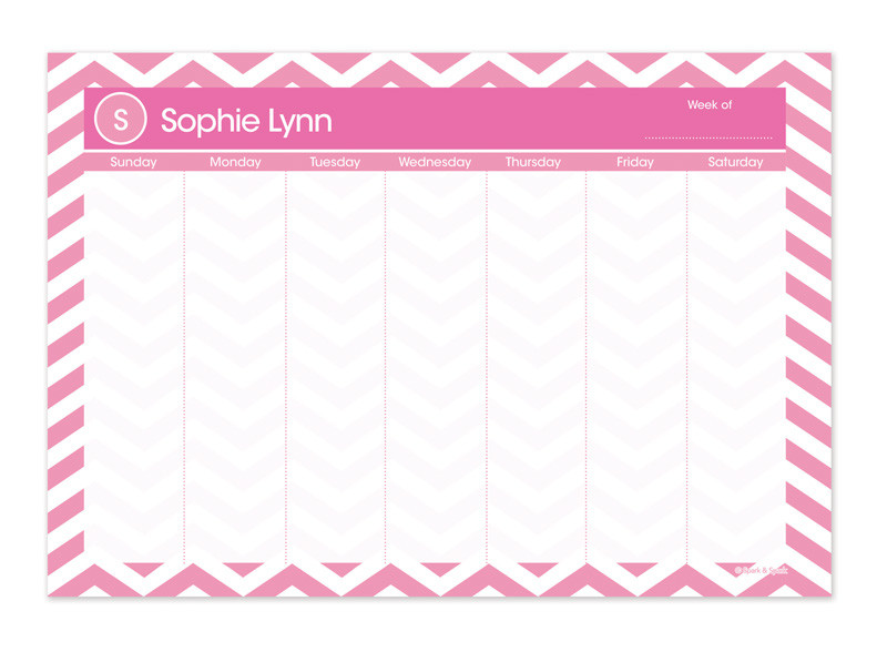Pink Chevrons Weekly Removable Wall Calendar