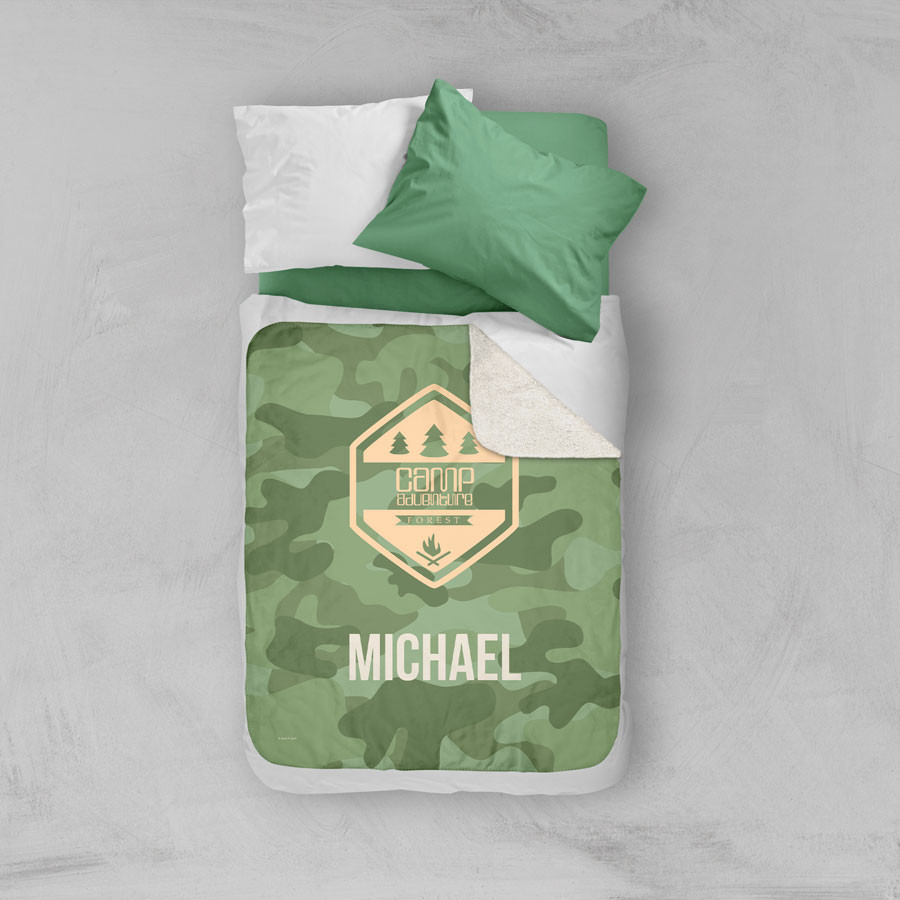 Camouflage Camp Green Sherpa Blanket