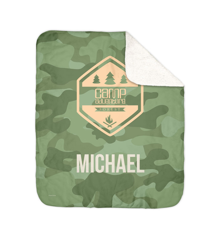 Camouflage Camp Green Sherpa Blanket