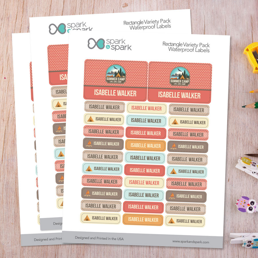 Live, Love, Camp Orange Waterproof Labels Rectangular Pack