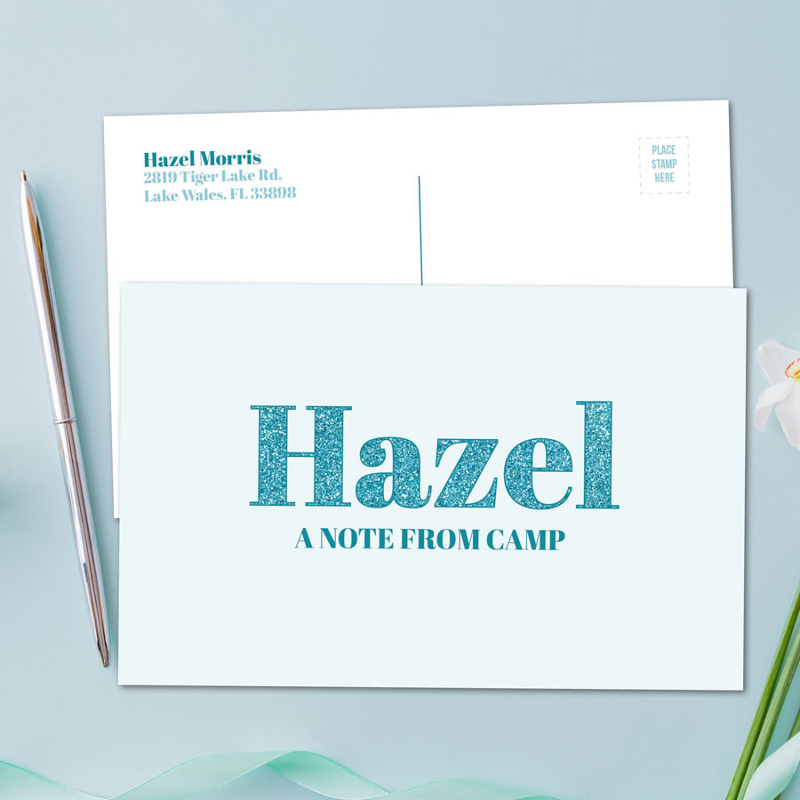 Glitter Blue Name Postcards