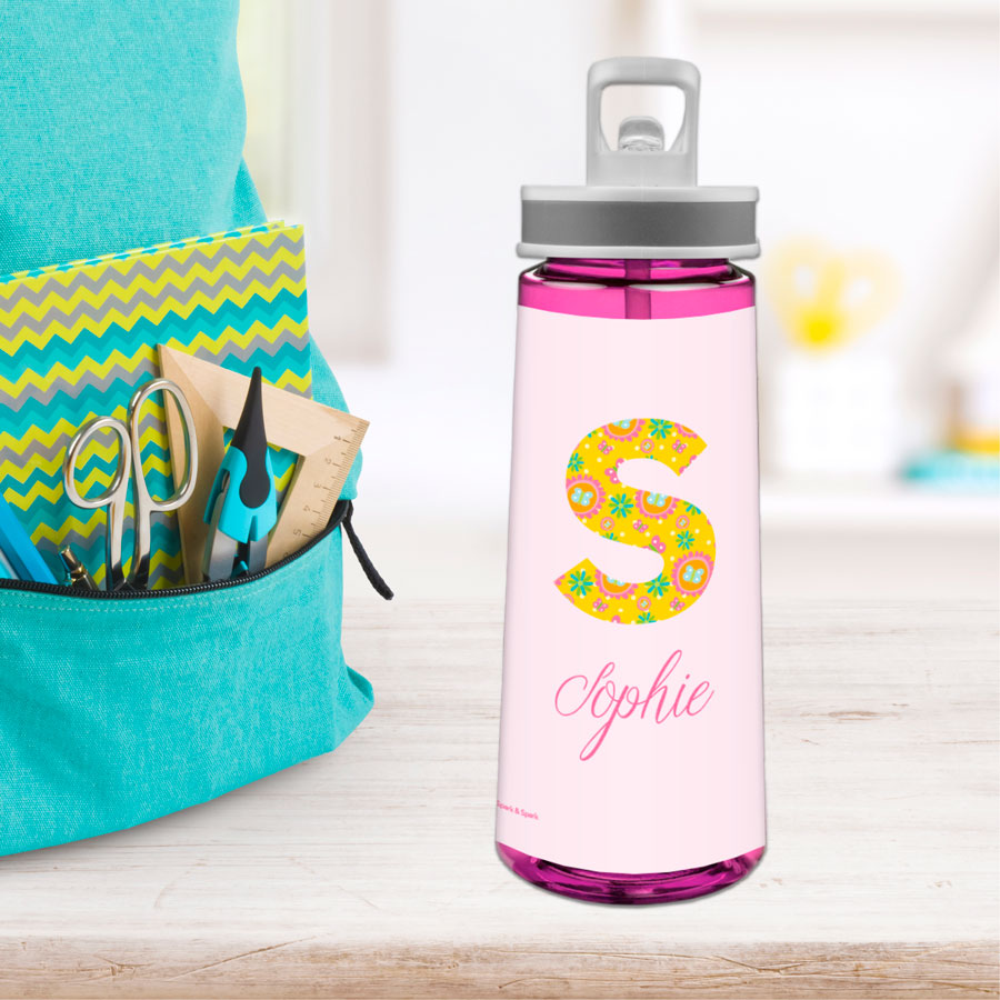 Flower Initial Sports Water Bottle