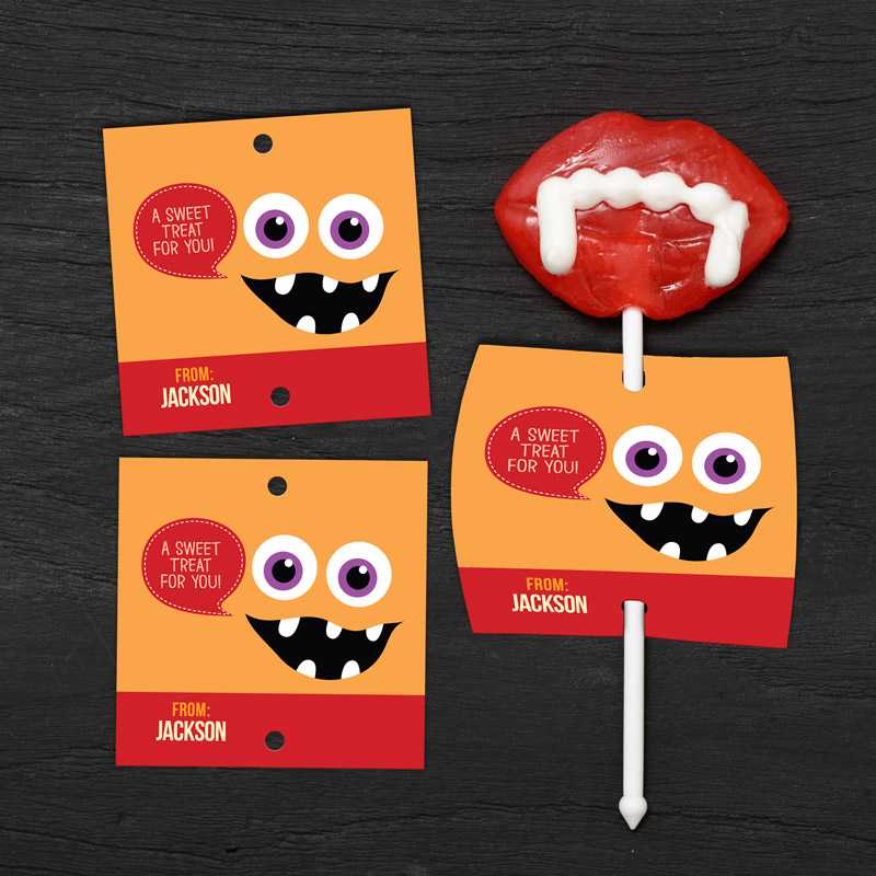 Smiley Monster Orange Lollipop Cards