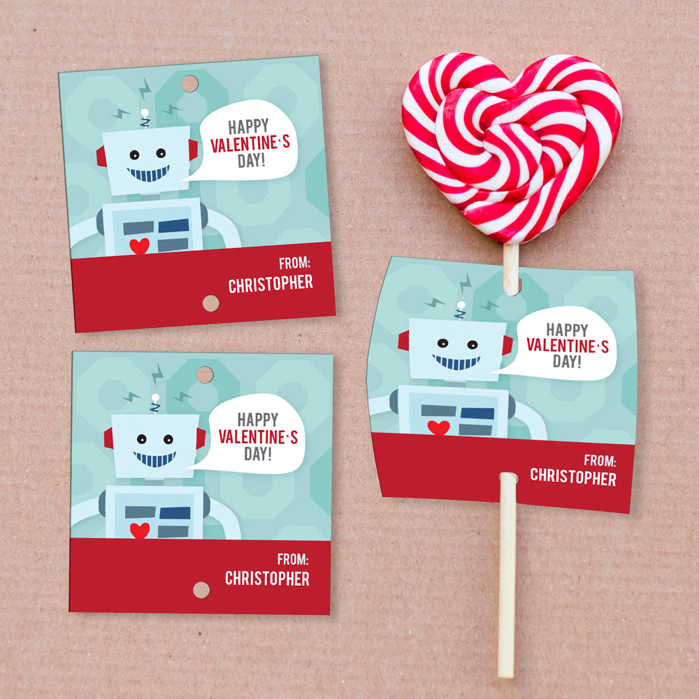Robot Love Lollipop Cards Set