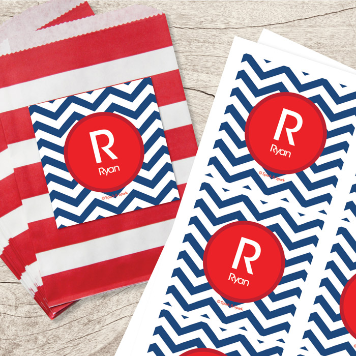 Chevron Navy & Red Gift Label Set