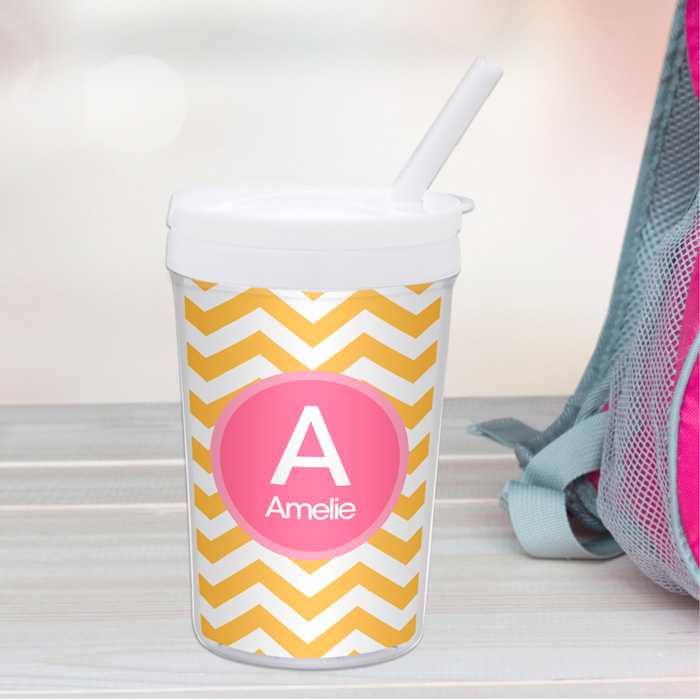 Chevron Mustard and Pink Toddler Cup