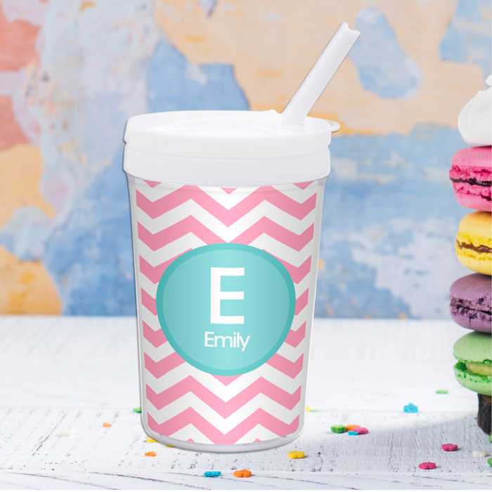Chevron Pink and Aqua Toddler Cup