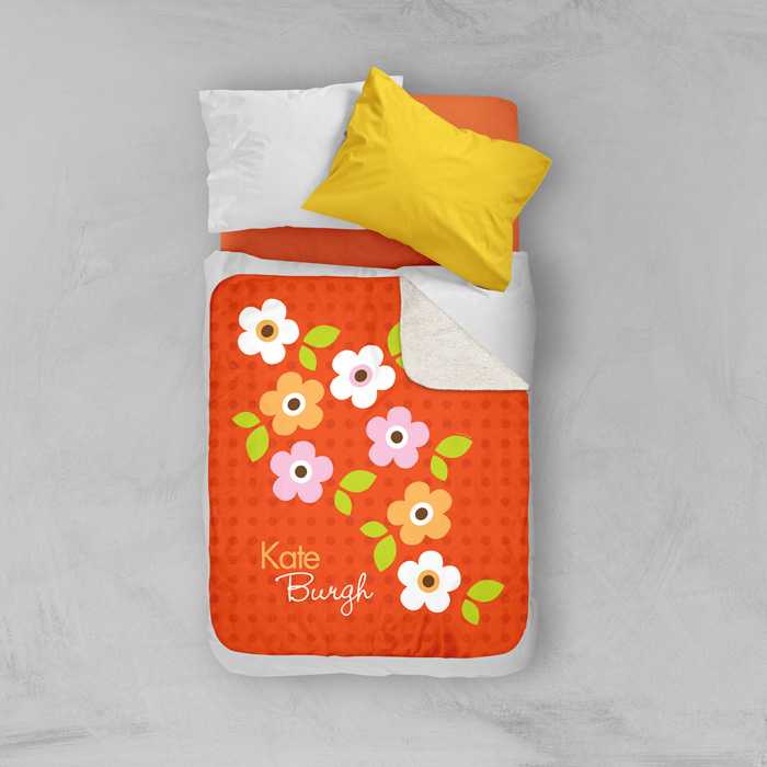 Preppy Flowers Orange Sherpa Blanket