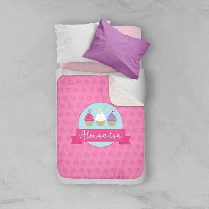 Three Sweet Cupcakes Sherpa Blanket