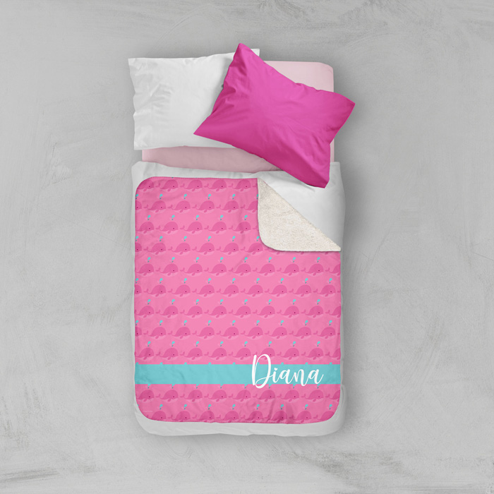 Cute Pink Whales Sherpa Blanket