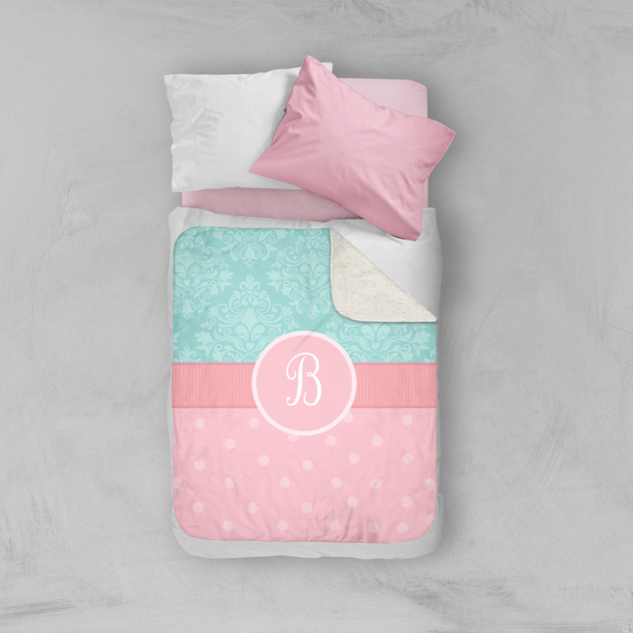 Pretty Blue Damask Sherpa Blanket