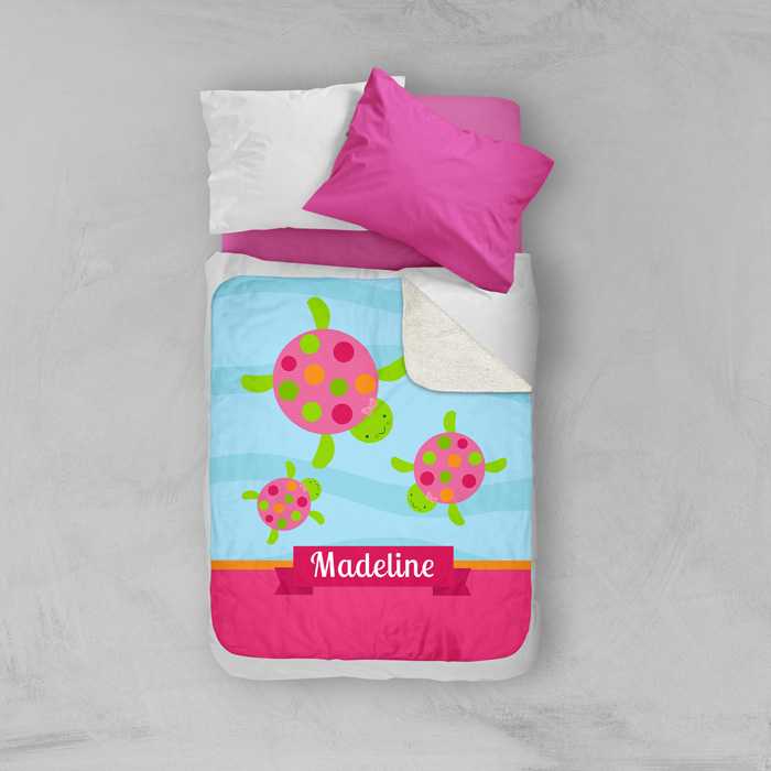 Swimming Pink Turtles Sherpa Blanket
