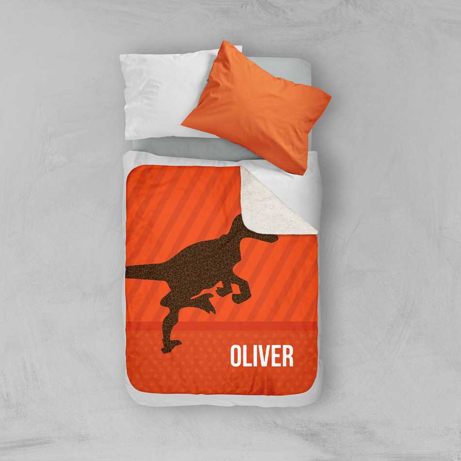 Dino and Me - Orange Sherpa Blanket